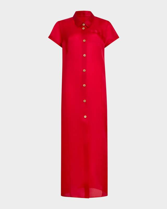 Effy Short-Sleeve Silk Organza Maxi Dress
